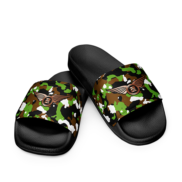 Camouflage LT GR Brown Unisex Slides - Image 2