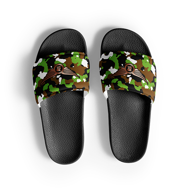 Camouflage LT GR Brown Unisex Slides - Image 3