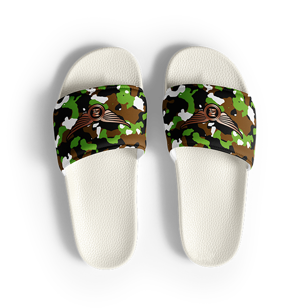 Camouflage LT GR Brown Unisex Slides - Image 5
